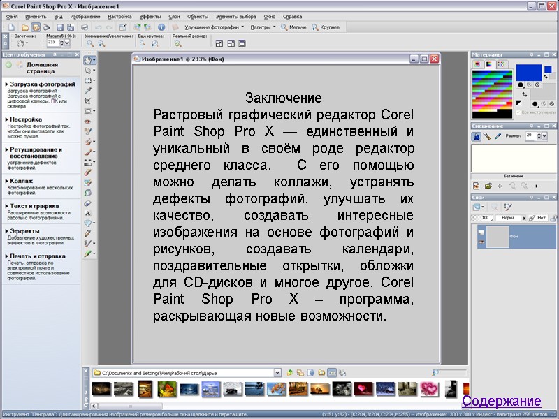 Заключение Растровый графический редактор Corel Paint Shop Pro X — единственный и уникальный в